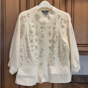 Per Se cream wool jacket w pearl&rhinestone detail